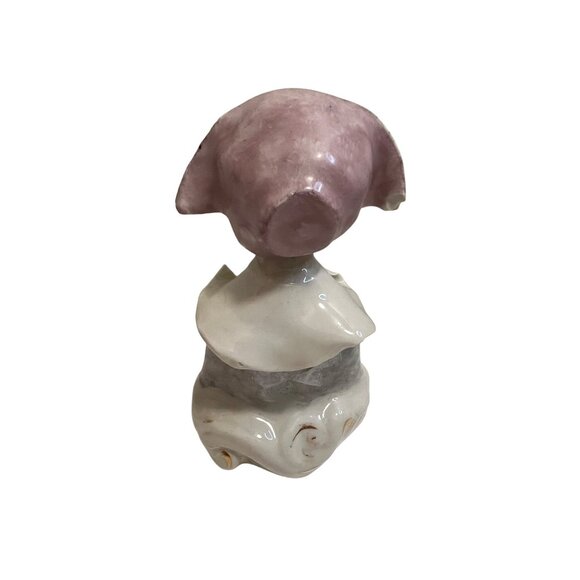 Vintage Porcelain Figurine Of Woman In Bonnet Holding Pink Rose - Picture 2 of 5